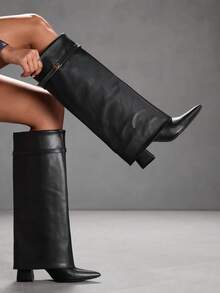 CUCCOO SZL 女士时尚尖头过膝长靴 - 黑色 - 查看 11
