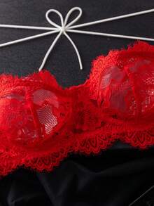 2 piezas Conjunto de lencería de encaje para el Día de San Valentín para mujer - Rojo - Ver 3