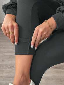 SHEIN LUNE 2pcs Plus Size Solid Color Round Neck Long Sleeve Top And Skinny Ankle Length Pants Set Winter Clothes 2 Pieces Casual Sets Woman - Dusty Blue - View 4