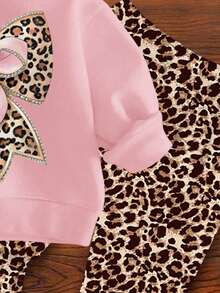 Baby Girl Casual Vintage Leopard Print Bow Design Soft Thick Crew Neck Long Sleeve Sweatshirt And Leggings Set, Suitable For Autumn/Winter Baby Girl Christmas Casual Pant Sets Bow Baby Girl Outfit Two Pieces Winter Outfits For Baby Girl Leopard Outfit Baby Girl Animal Print - Multicolor - View 5