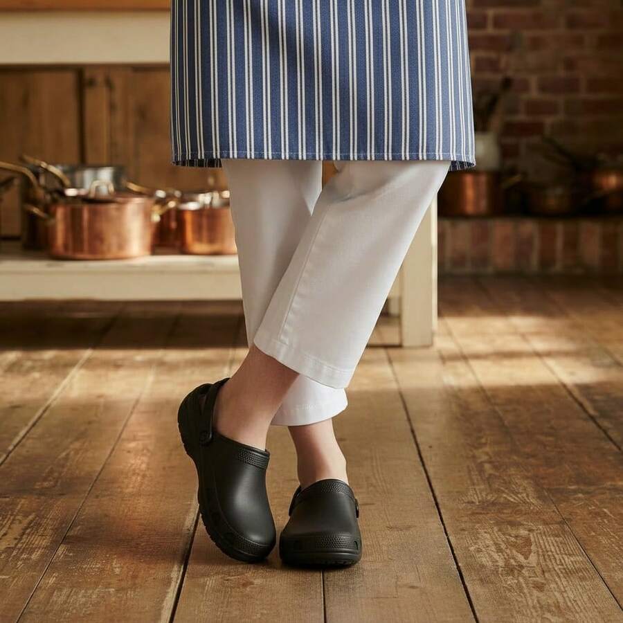 Zueco cocina chef antiderrapante ligero cómodo resistente lavable profesional ideal trabajo largas jornadas antideslizante duradero práctico diseño unisex ajuste perfecto soporte en talón fácil de limpiar perfecto para cocina hospital restaurante servicio alimentos y confort total - Negro - Ver 1