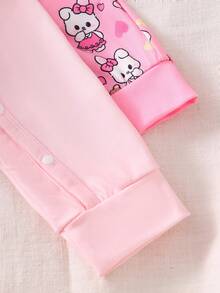 2pcs/Set Newborn Cute Rabbit Cartoon Print Bodysuit Outfit, Pink Tone Baby Clothes Cartoon Baby Clothes Baby Pajama Set Cute Bunny Baby Clothes Pink Baby Clothes Fall Winter - Pink - View 6