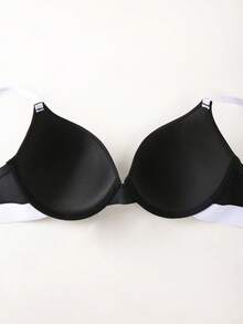 1件女士撞色印花黑色钢圈文胸 - 黑色 - 查看 4