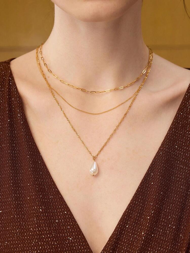 PREMIUM 3 PIEZAS COLLAR CON COLGANTE GEOMÉTRICO - Dorado - Añade 4