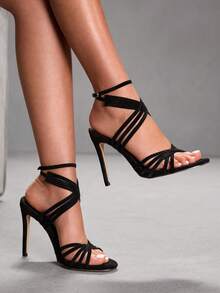 CUCCOO SZL 女士尖头搭扣设计时尚高跟凉鞋，适合日常穿着 - 黑色 - 查看 1