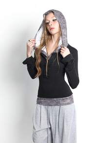 Bloopia 女士针织长袖连帽卫衣，数码印花，拼接设计，时尚百搭朋克风上衣 - 彩色 - 查看 4