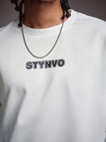 STYNVO 男士休闲宽松圆领长袖印花拼接套头衫 - 白色 - 查看 8