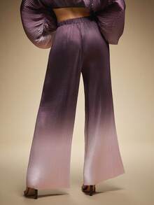 Hauture Women's Elegant Simple Plum Purple Gradient Pleated Wide Leg Pant - Purple - View 5