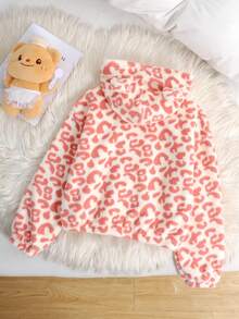 SHEIN Tween Girls' Casual Reversible Thermal Lined Thick Cute 3D Ear Hooded Short Teddy Jacket Coat, Autumn/Winter - Baby Pink - View 2