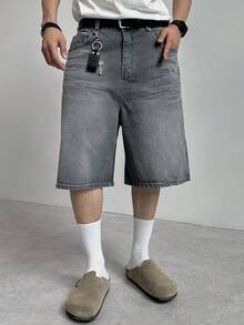 DAZY Men's Washed Distressed Grey Denim Shorts, Summer - Grey - View 1