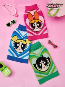 THE POWERPUFF GIRLS X PETSIN 1pc Pet Cat Dog Universal Green Love Cute Cartoon Pattern Jacquard High Neck Elastic Comfortable Warm Dog Sweater - Green - View 7