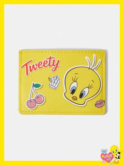 LOONEY TUNES X SHEIN Cute Cartoon & Letter Applique Yellow Compact Card Holder