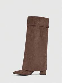 CUCCOO SZL 女士时尚尖头粗跟过膝长靴 - 咖啡棕 - 查看 4