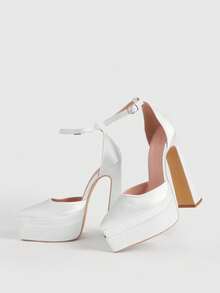 CUCCOO LuxiPop 女士时尚优雅派对防水厚底尖头高跟鞋 - 白色 - 查看 10