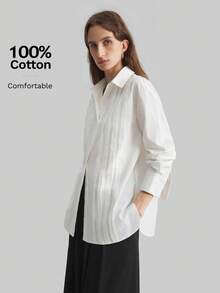 Ontre 2026SS New Long Sleeve Collared Shirt For Women, Versatile And Practical Clothing, White Collar Long Sleeve Striped Blouse, Suitable For All Seasons, Business Casual Office Wear, Low-Key Elegant Style, High-Quality Urban Commuter Airport Fashion Modern Urban Casual Fashion Business Casual Women's Office Wear Low-Key Old Money Style Effortless Temperament High-End Urban Commuting High-Quality Airport Women's Wear High-End Material