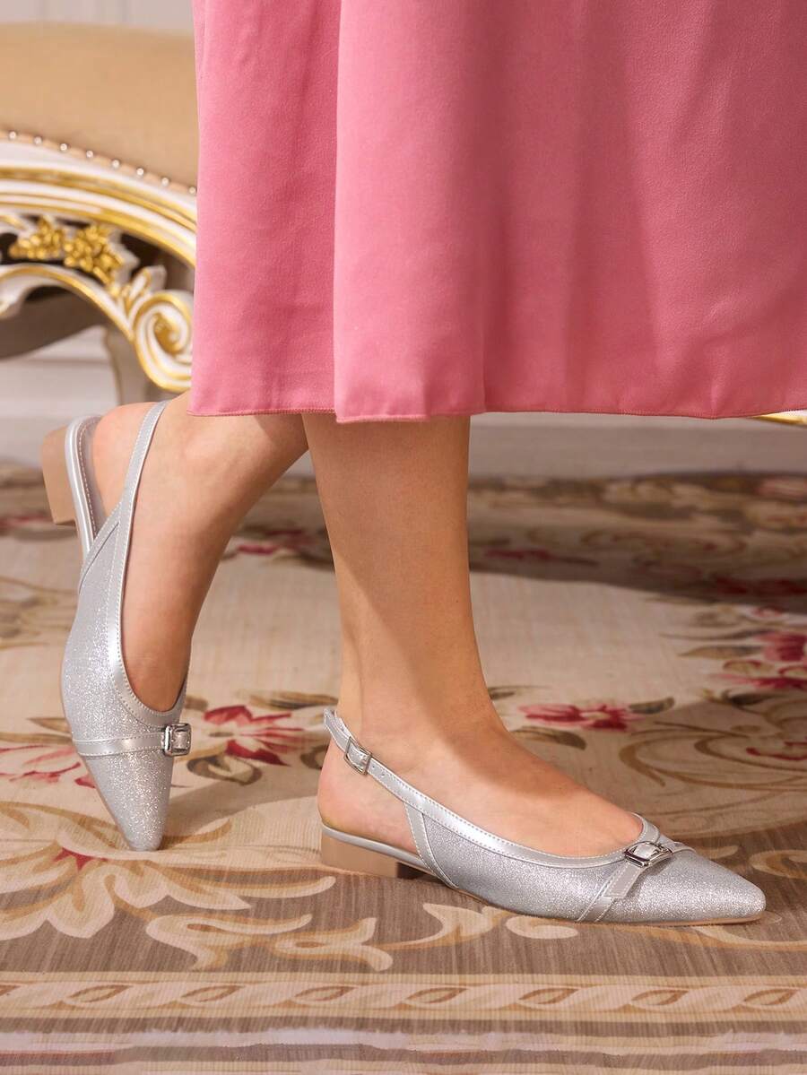 CUCCOO TILAWA Sepatu hak tinggi wanita modis, elegan, untuk pesta, dengan hiasan glitter dan gesper, cocok untuk Hari Valentine. - Perak - View 1