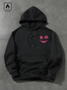 Manfinity Roghcode Men's Casual Cartoon Pattern Drawstring Hoodie Sweatshirt, Autumn - Black - View 2