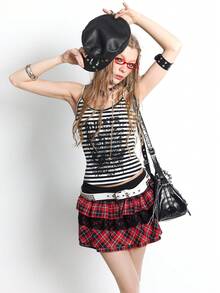 Bloopia 女士朋克条纹印花吊带背心 - 黑與白 - 查看 6