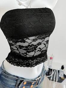 SHEIN EZwear Ladies Lace Tops - Black - View 4