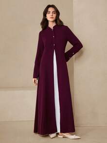 Graceveil Women's Elegant Fitted Abaya Robe, Solid Color, Autumn/Winter - Burgundy - View 4