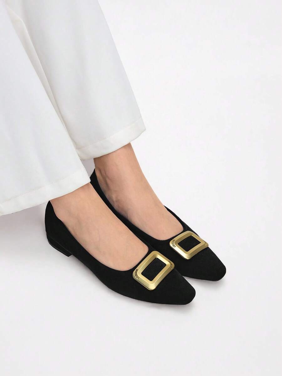 Mnmlis Women's Metal Decor Pointed Toe Casual Commuter Versatile Shoes - Black - View 1
