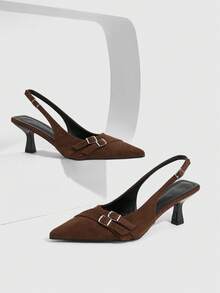 CUCCOO SZL Sepatu hak tinggi runcing elegan untuk wanita, desain minimalis untuk bepergian saat Natal. - Coffee Brown - View 2