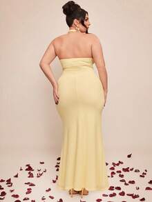 SHEIN BAE 大码女士优雅黄色长裙，性感情人节连衣裙 - 黃色 - 查看 3