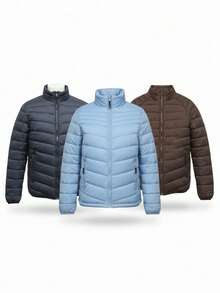 Chamarra Acolchada Ligera COLOR AZUL CIELO, CHAMARRA AZUL NAVY y CHAMARRA CAFE OSCURO 3PK para Hombre con Estilo Urbano, Diseño Moderno y Corte Casual, Abrigo de Moda para Clima Frío Ligero con Acabado Premium y Confort Diaria - Azul - Ver 1