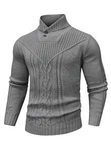 Calvornis Men's Autumn/Winter Cable Pattern Button Design Casual Sweater - Grey - View 3