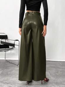 Siren Gaze Women's Leather Women Pants Plain Front-Button Minimalist Casual Pants, Daily Wear, Women Bottoms Spring Elegant