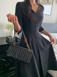 DAZY Đầm midi ôm dáng có cổ dành cho nữ, thích hợp để mặc đi làm hoặc đi chơi. - màu đen - Xem 5