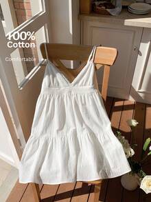 Comfortcana 女士度假休闲白色镂空刺绣拼布细肩带迷你连衣裙 - 白色 - 查看 7