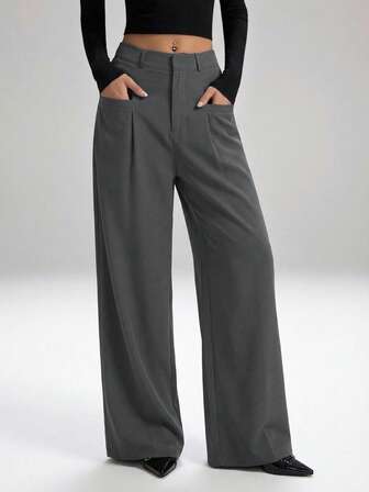 LYSMO Pantalones plisados de unicolor para mujer