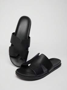 SHUZIA Men's Cutout Comfortable Slide Flat Sandals For Christmas - Black - View 4
