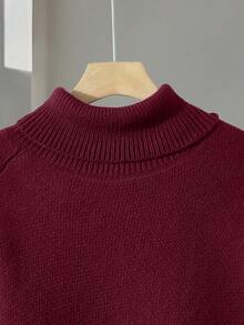 GlowEve Women's High Neck Asymmetrical Poncho Loose Sweater, Elegant Navy Blue, Batwing Sleeve, Fashionable & Versatile, Autumn/Winter - Burgundy - View 6