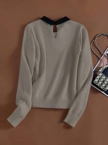 Franclia Áo len dệt kim 2 trong 1 cổ điển thanh lịch có họa tiết kim cương, có cổ, tay dài, mặc thường ngày, trở lại trường, thu/đông - Màu nâu  Mocha - Xem 2