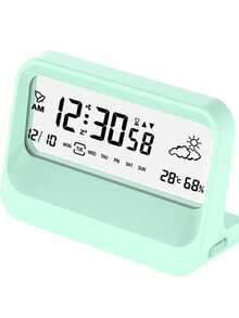 桌面时钟，数字闹钟，透明现代设计，带温度、湿度显示、贪睡功能，美观的家居装饰，办公装饰，电池供电，适用于办公室、客厅、卧室、书架等场所。 - 彩色 - 查看 7