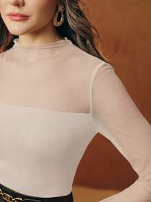 Anewsta Áo thun cổ lọ co giãn, thanh lịch và thời trang, phù hợp cho các buổi hẹn hò, ngày lễ, công sở, mùa thu/đông - Màu be - Xem 2