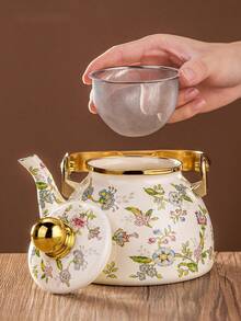 Cirelle Floral Enamel Kettle With Gold Handle – 1.2L /2.5L Stovetop Teapot For Gas Stove, Durable Home Kitchen Essential For Tea & Coffee, Rustic Farmhouse Decor - Multicolor - View 7