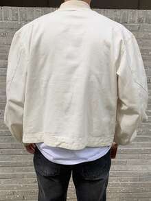 DAZY 男士纯白色夹克，饰有撞色条纹，秋季款 - 白色 - 查看 2