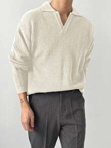DAZY 男士纯色米色高领针织毛衣，春秋季 - 米色 - 查看 3