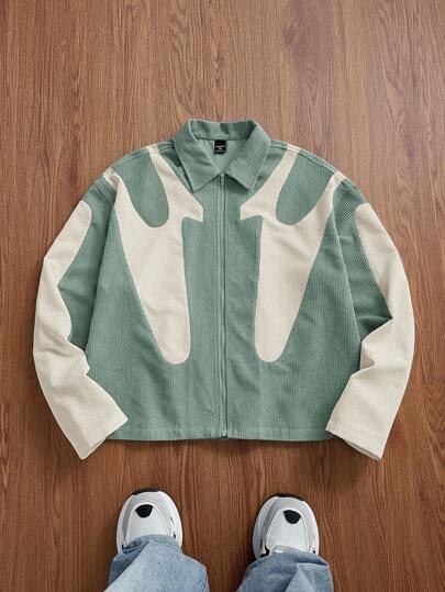 EASEVO Men's Fashion Corduroy Patchwork Jacket, Autumn/Winter Men Jacket Cool Jacket Corduroy Jacket Crop Jacket Men Graphic Jacket