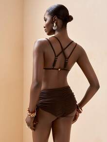 Zivah New Elegant Ruched Brown Bikini Set, Suitable For Vacation, Beach, Pool Party - Brown - View 2