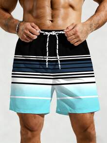 Manfinity Swimmode Men's Contrast Stripe Print Pocket Drawstring Waist Beach Shorts Men Swim Trunks Men Board Shorts Swimming Men Swimwear Men Beachwear Men Swim Suit - Multicolor - View 3