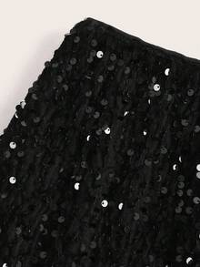 SHEIN Clasi Women's Fashionable Party Sequin Bodycon Mini Skirt - Black - View 3