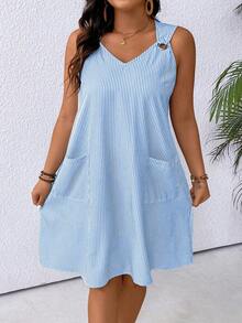 EMERY ROSE Đầm mùa hè cỡ lớn, kiểu dáng thường ngày, kẻ sọc, có chi tiết vòng, không tay. - Màu xanh lam - Xem 7