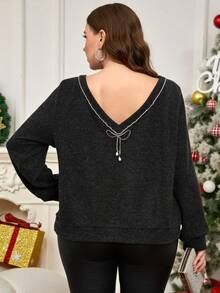 EMERY ROSE Bluza damska w jednolitym kolorze, z ukośnymi ramionami i długim rękawem, luźna i swobodna