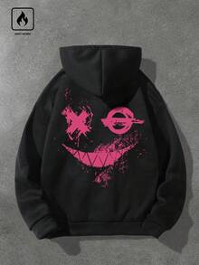 Manfinity Roghcode Men's Casual Cartoon Pattern Drawstring Hoodie Sweatshirt, Autumn - Black - View 3