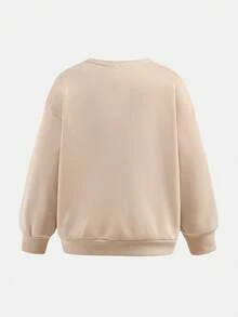 SHEIN 两件套女童字母印花加厚卫衣套装，休闲时尚日常穿着，秋季款 - 杏色 - 查看 11