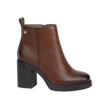 Botines para mujer con plataforma y tacón grueso, punta redonda, cierre, estilo moderno, para oficina y uso diario - Marrón - Ver 3